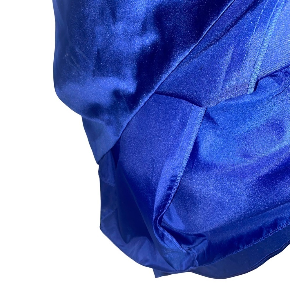 David's Bridal Strapless A line Royal Blue Cascading Train Maxi Dress - Picture 9 of 12